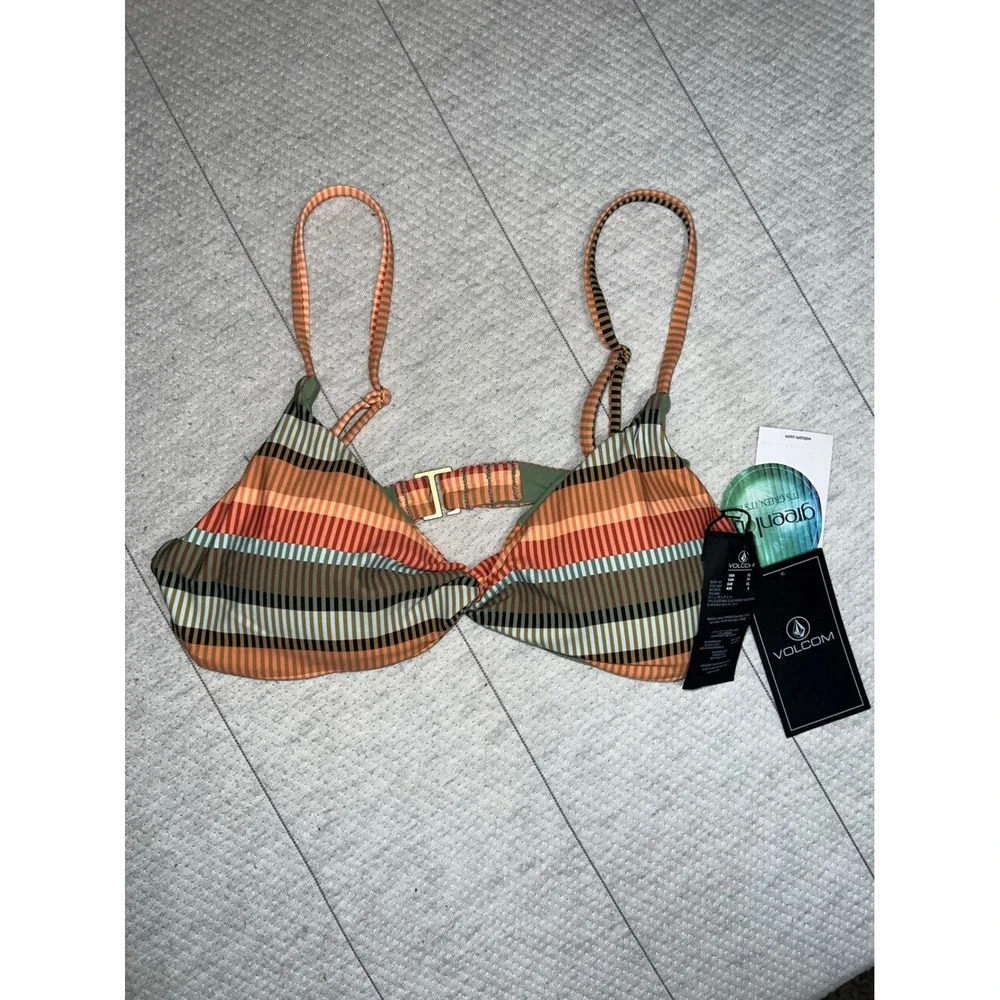 Volcom Sol Song V Neck Striped Bikini Top Multi Color XS